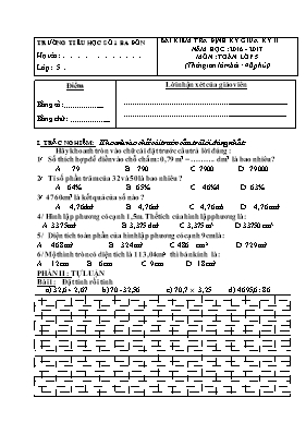 Đề kiểm tra định kì giữa học kì II môn Toán lớp 5 - Năm học 2016-2017 - Trường Tiểu học số 1 Ba Đồn